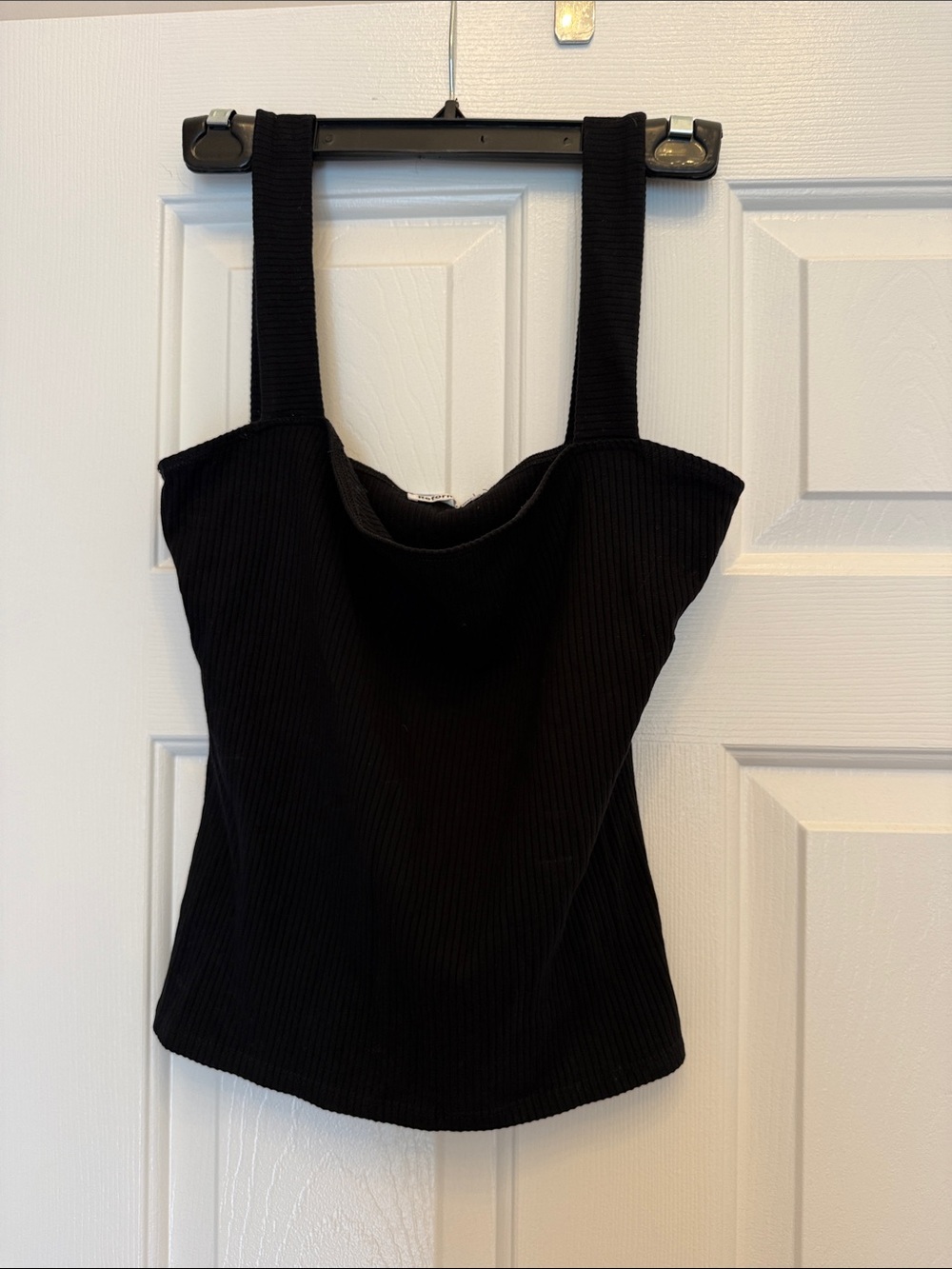 Black Ribbed Reformation Square-Neck Tank Top - Women
